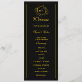 Zwart en goud Monogram dubbele zijprogrammakaart Programma (Voorkant)