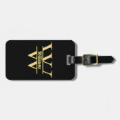 Zwart en goud monogram | Elegant Initiaal script Bagagelabel (Voorkant horizontaal)