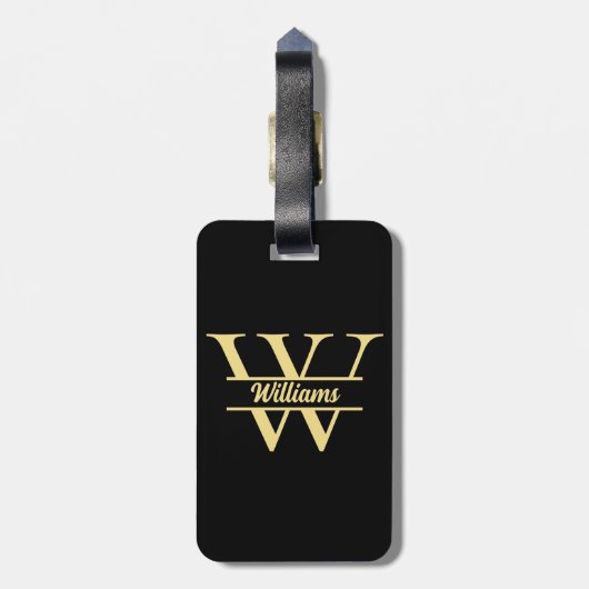 Zwart en goud monogram | Elegant Initiaal script Bagagelabel (Achterkant verticaal)