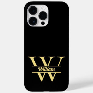 Zwart en goud monogram   Elegant Initiaal script Case-Mate iPhone 14 Pro Max Hoesje