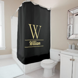 Zwart en goud monogram | Elegant Initiaal script Douchegordijn
