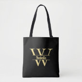 Zwart en goud monogram | Elegant Initiaal script Draagtas (Voorkant)