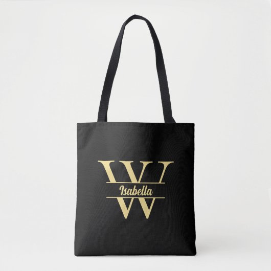 Zwart en goud monogram | Elegant Initiaal script Draagtas (Voorkant)