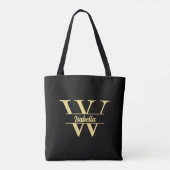 Zwart en goud monogram | Elegant Initiaal script Draagtas (Achterkant)