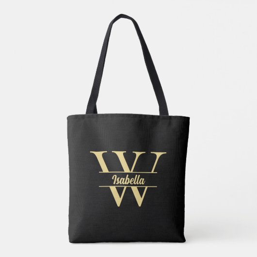 Zwart en goud monogram | Elegant Initiaal script Draagtas (Achterkant)