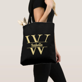 Zwart en goud monogram | Elegant Initiaal script Draagtas