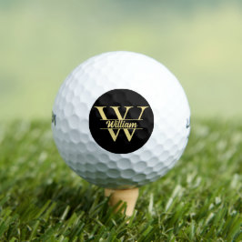 Zwart en goud monogram | Elegant Initiaal script Golfballen