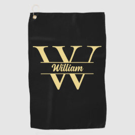 Zwart en goud monogram | Elegant Initiaal script Golfhanddoek