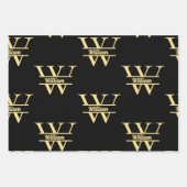 Zwart en goud monogram | Elegant Initiaal script Inpakpapier Vel (Voorkant 3)