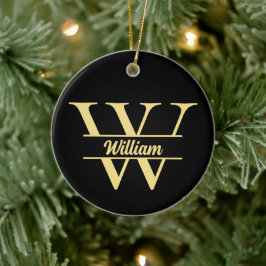 Zwart en goud monogram | Elegant Initiaal script Keramisch Ornament