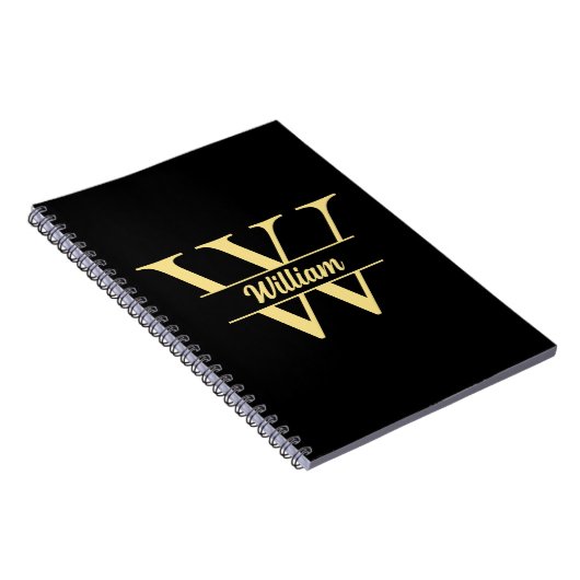 Zwart en goud monogram | Elegant Initiaal script Notitieboek (Rechterzijde)