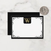 Zwart en goud monogram | Elegant Initiaal script Notitiekaartje (Voorkant / Achterkant in situ)