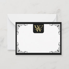 Zwart en goud monogram | Elegant Initiaal script Notitiekaartje