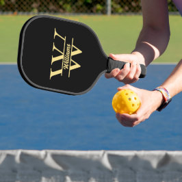 Zwart en goud monogram | Elegant Initiaal script Pickleball Paddle