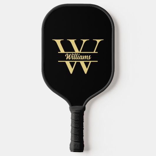 Zwart en goud monogram | Elegant Initiaal script Pickleball Paddle (Achterkant)