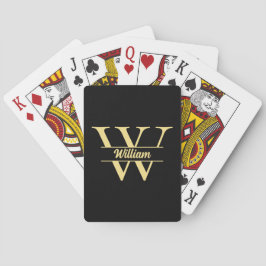 Zwart en goud monogram | Elegant Initiaal script Pokerkaarten