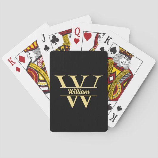 Zwart en goud monogram | Elegant Initiaal script Pokerkaarten (Achterkant)