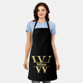 Zwart en goud monogram | Elegant Initiaal script Schort (Gedragen)