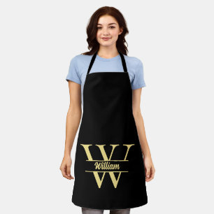 Zwart en goud monogram Elegant Initiaal script Schort
