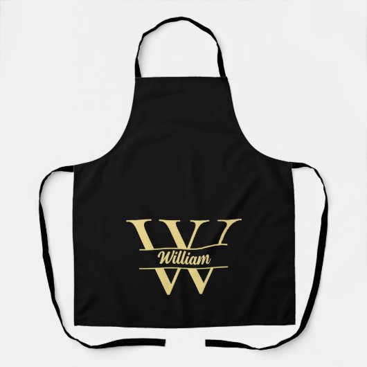 Zwart en goud monogram | Elegant Initiaal script Schort (Voorkant)
