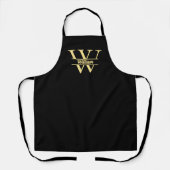Zwart en goud monogram | Elegant Initiaal script Schort (Voorkant)