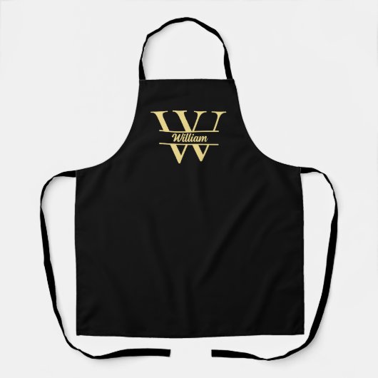 Zwart en goud monogram | Elegant Initiaal script Schort (Voorkant)
