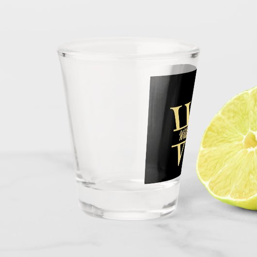 Zwart en goud monogram | Elegant Initiaal script Shot Glas (Links)