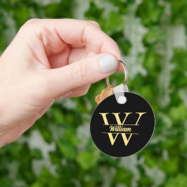 Zwart en goud monogram | Elegant Initiaal script Sleutelhanger