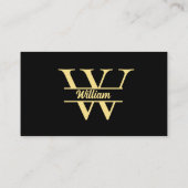 Zwart en goud monogram | Elegant Initiaal script Visitekaartje (Achterkant)