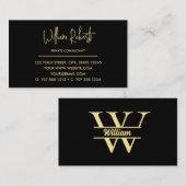 Zwart en goud monogram | Elegant Initiaal script Visitekaartje (Voorkant / Achterkant)