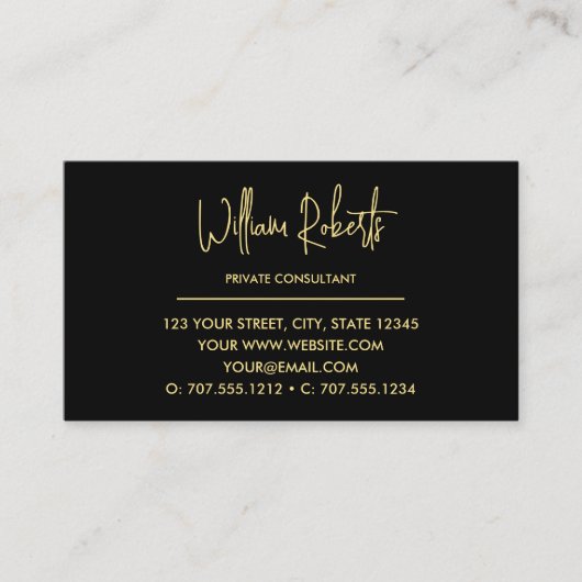 Zwart en goud monogram | Elegant Initiaal script Visitekaartje (Voorkant)