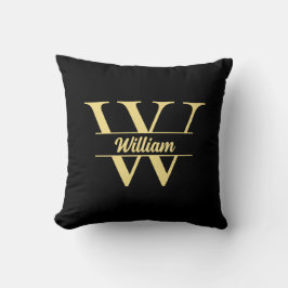 Zwart en Goud Monogram | Elegante Initiaal Script  Kussen