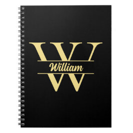 Zwart en Goud Monogram | Elegante Initiaal Script  Notitieboek