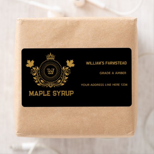 zwart en goud Monogram Esdoornsiroop Label (Insitu)