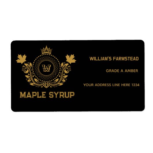 zwart en goud Monogram Esdoornsiroop Label (Voorkant)