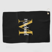 Zwart en Goud Monogram Initiaal Elegante Sjabloon Golfhanddoek (Horizontaal)