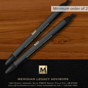 Zwart en Goud Monogram Initiaal Logo Embleem Pen