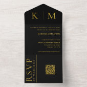 Zwart en Goud-Monogram-Modern-Bruiloft- All In One Uitnodiging (Binnen)