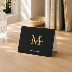 Zwart en goud monogram naam persoonlijk briefpapie notitiekaartje