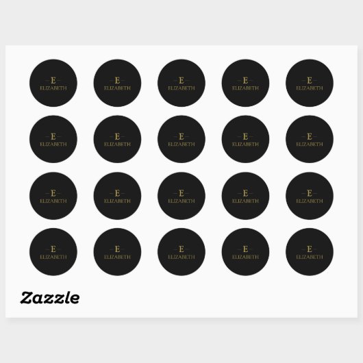 Zwart en goud Monogram Ronde Sticker (Vel)