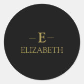 Zwart en goud Monogram Ronde Sticker (Voorkant)
