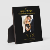 Zwart en Goud-Monogram-Tafelblad Plaque met Ezel Fotoplaat (Voorkant)