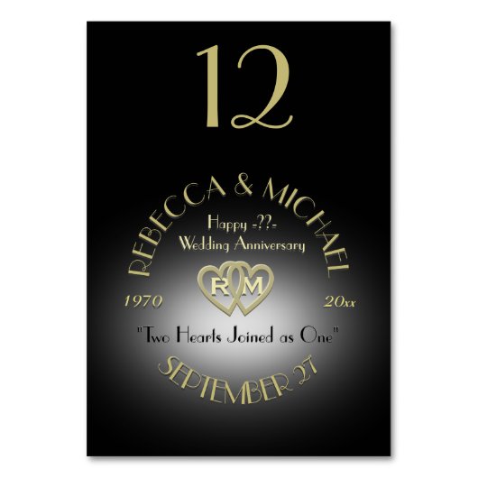 Zwart en Goud Monogram Tafelnummer (Voorkant)