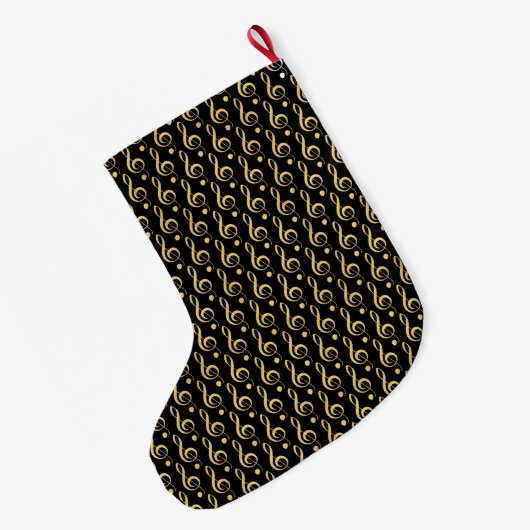 Zwart en goud Musical Treble Clef Stocking Grote Kerstsok (Achterkant (Hangend))
