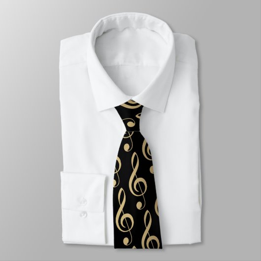 Zwart en Goud Musical Treble Clef Stropdas (Gebonden)