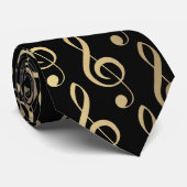 Zwart en Goud Musical Treble Clef Stropdas (Opgerold)