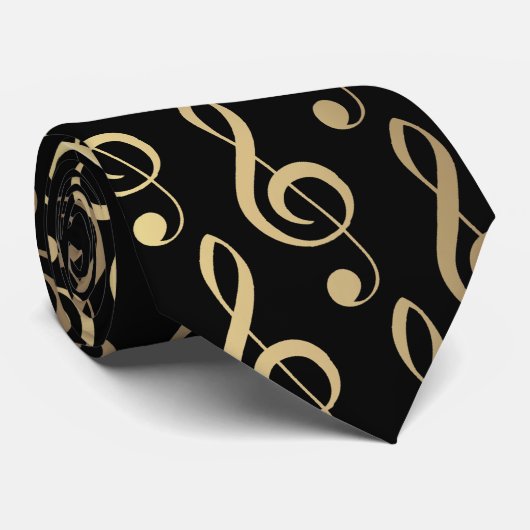 Zwart en Goud Musical Treble Clef Stropdas (Opgerold)