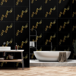 Zwart en Goud Muzikale Nota's Aangepaste Kleur Behang