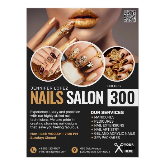 Zwart en Goud Nagelsalon, Make-up Artiest Glossy Perfect Poster (Voorkant)