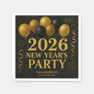 Zwart en goud nieuwjaarsfeest 2026 servet